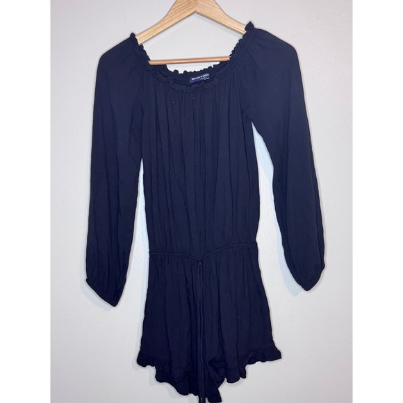 Brandy Melville Pants - Brandy Melville Black Long Sleeve Off The Shoulder Ruffle Romper One Size Italy